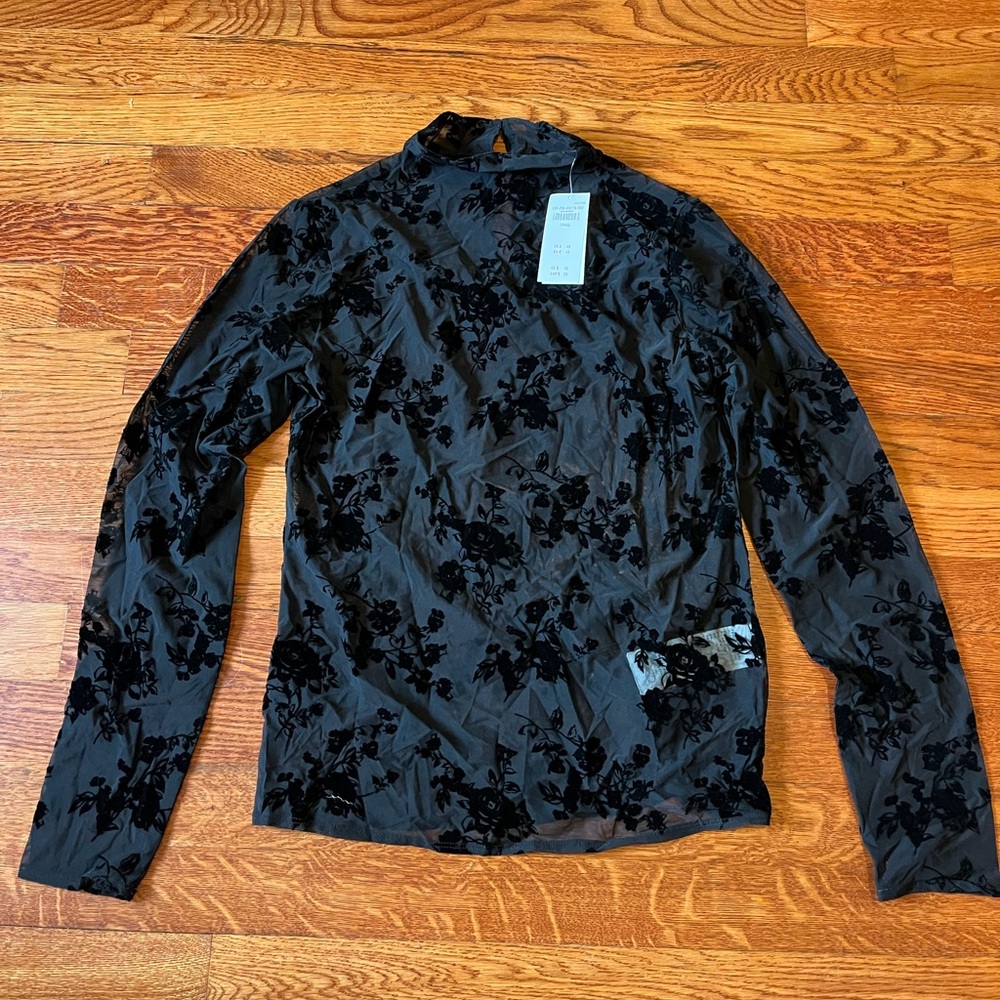 Abercrombie sheer Floral Burnout Long Sleeve Top Small